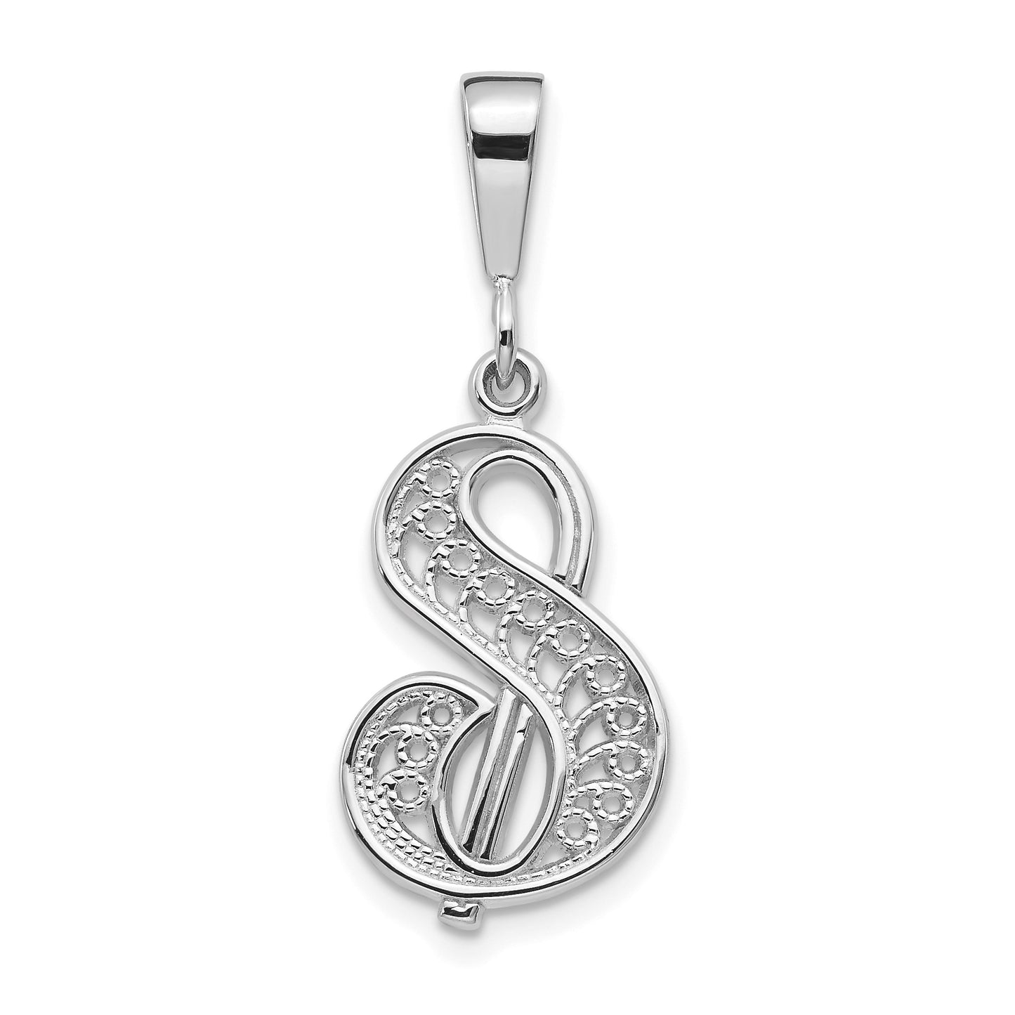 14K White Gold 14Kw Solid Polished Script Filigree Letter S Initial Pendant