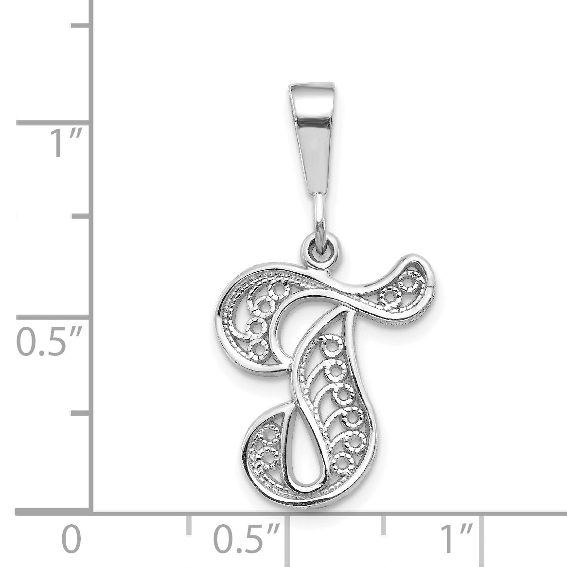 14K White Gold 14Kw Solid Polished Script Filigree Letter T Initial Pendant