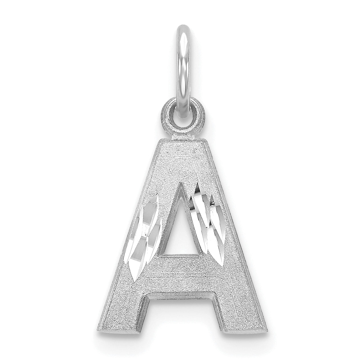 14K White Gold 14Kw Satin Diamond-Cut Letter A Initial Charm