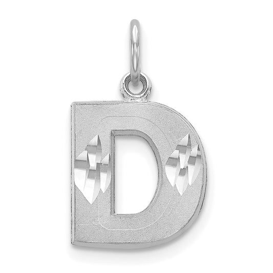 14K White Gold 14Kw Satin Diamond-Cut Letter D Initial Charm