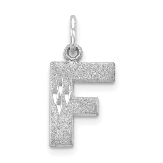 14K White Gold 14Kw Satin Diamond-Cut Letter F Initial Charm