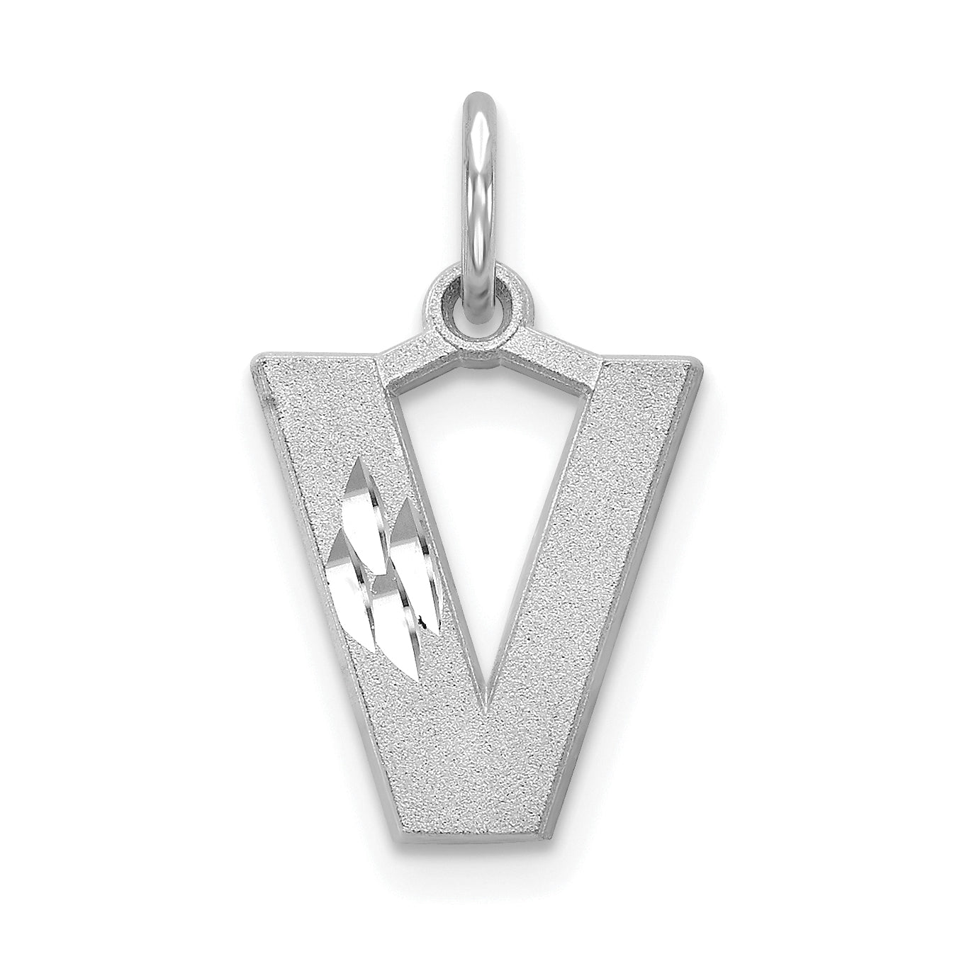 14K White Gold 14Kw Satin Diamond-Cut Letter V Initial Charm