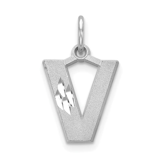 14K White Gold 14Kw Satin Diamond-Cut Letter V Initial Charm