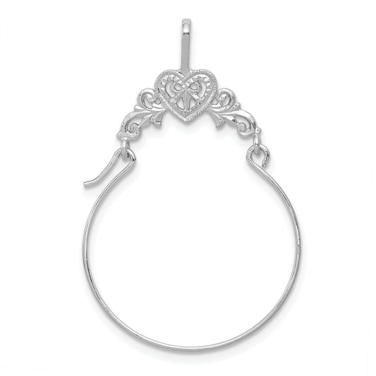 14K White Gold Polished Filigree Heart Charm Holder