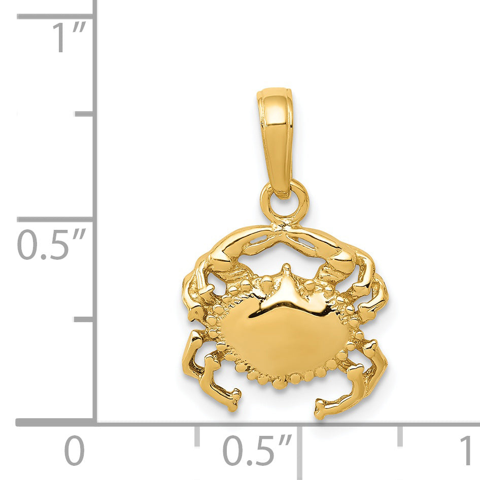 14K Yellow Gold Solid Polished Open-Backed Crab Pendant