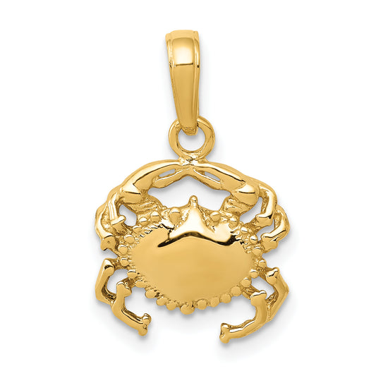 14K Yellow Gold Solid Polished Open-Backed Crab Pendant