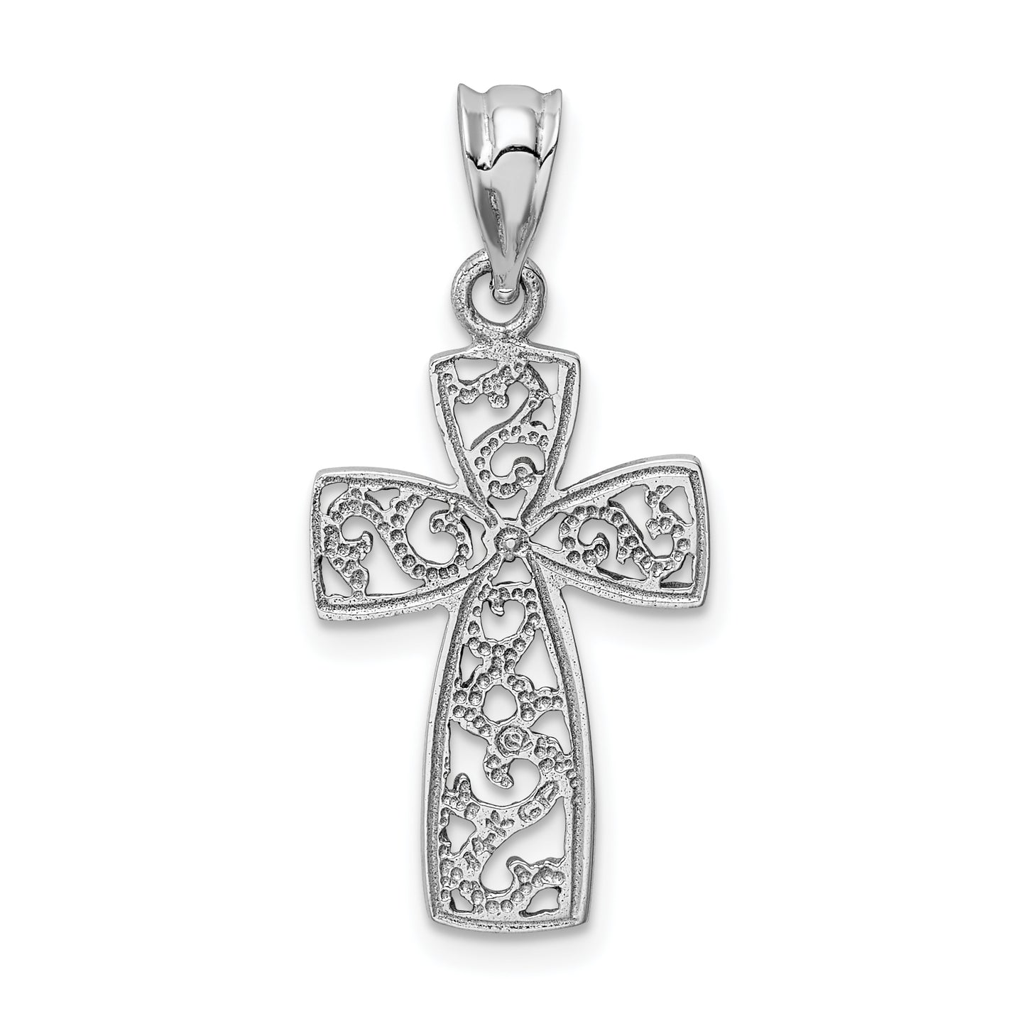 14K White Gold Filigree Cross Pendant