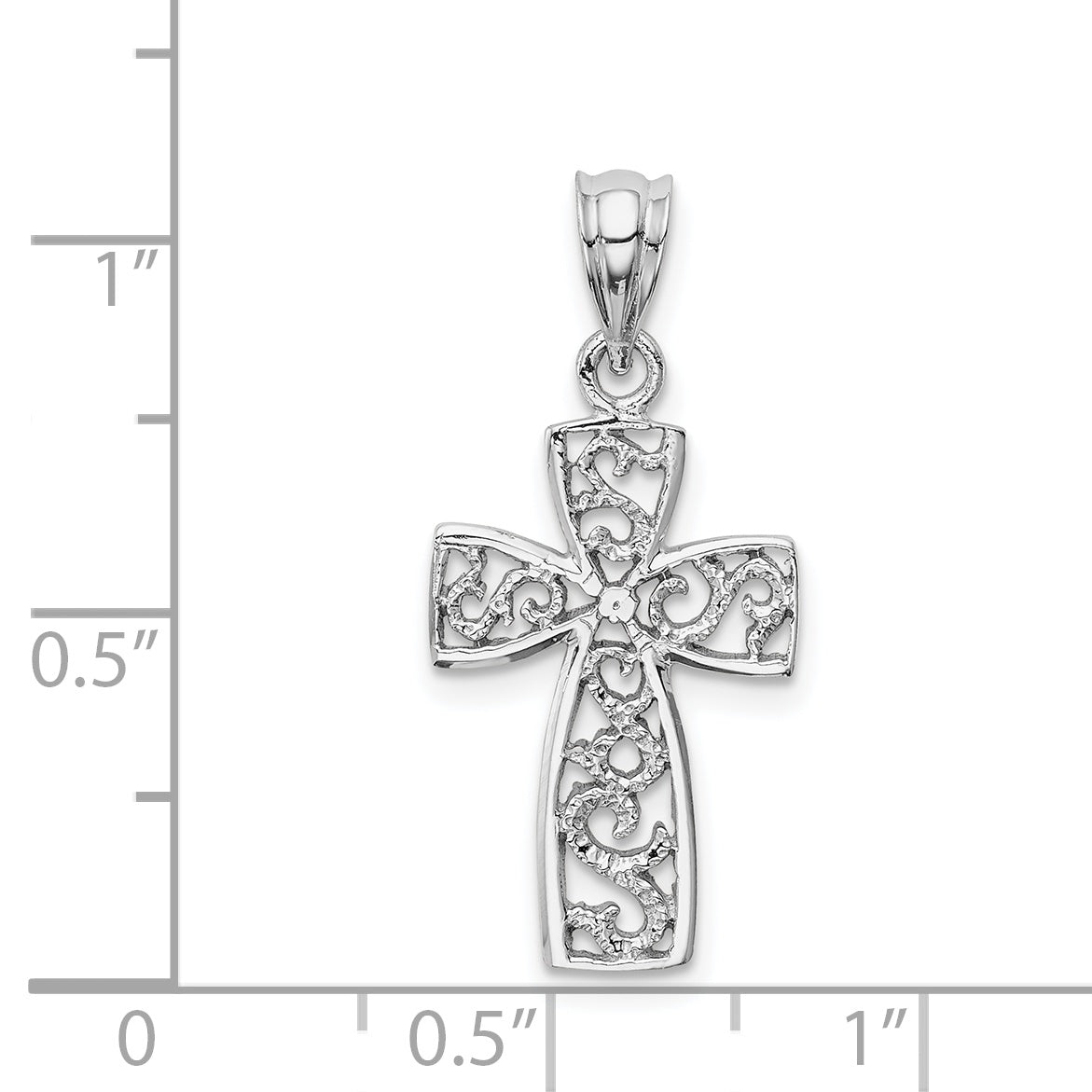 14K White Gold Filigree Cross Pendant