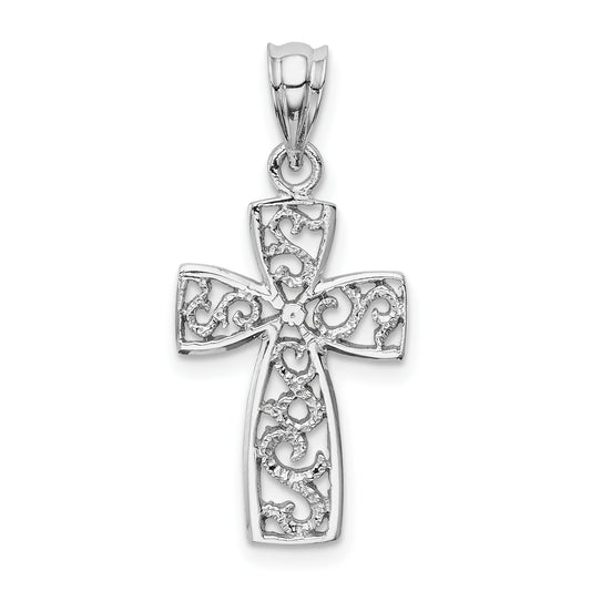 14K White Gold Filigree Cross Pendant