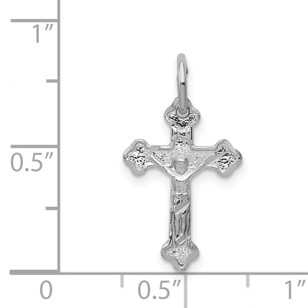 14K White Gold Satin Diamond-Cut Crucifix Charm