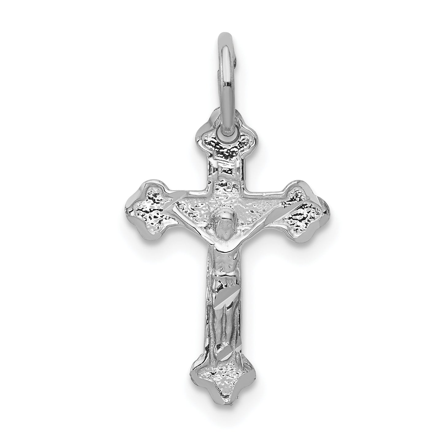 14K White Gold Satin Diamond-Cut Crucifix Charm