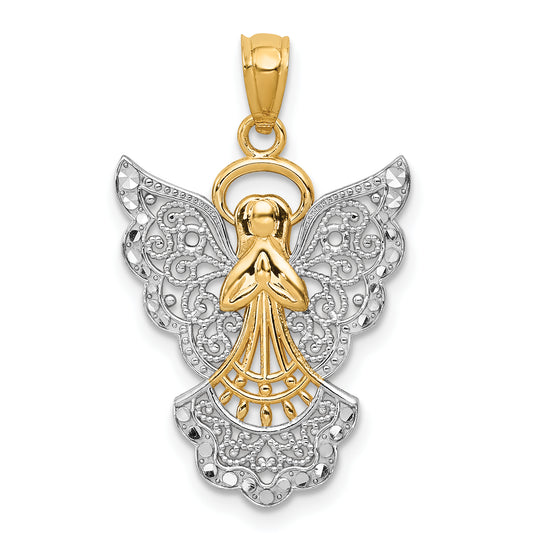 14K Yellow & Rhodium W/Rhodium Filigree Angel Pendant