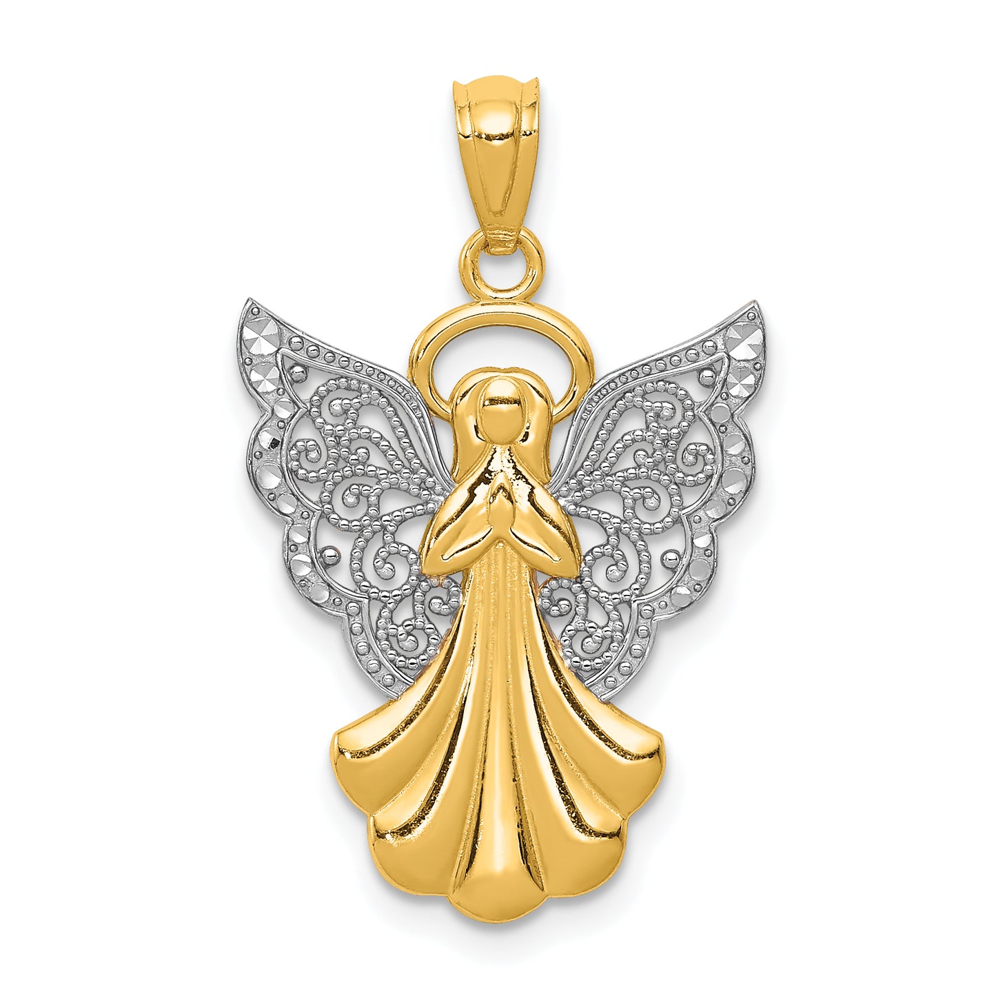 14K Yellow & Rhodium W/Rhodium Filigree Angel Pendant