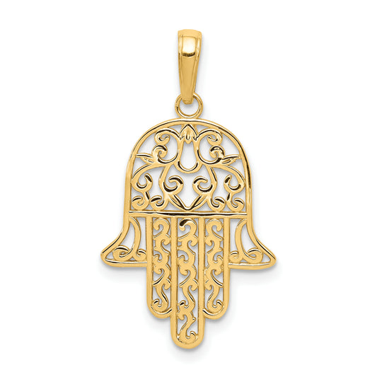 14K Yellow Gold Filigree Chamseh Pendant