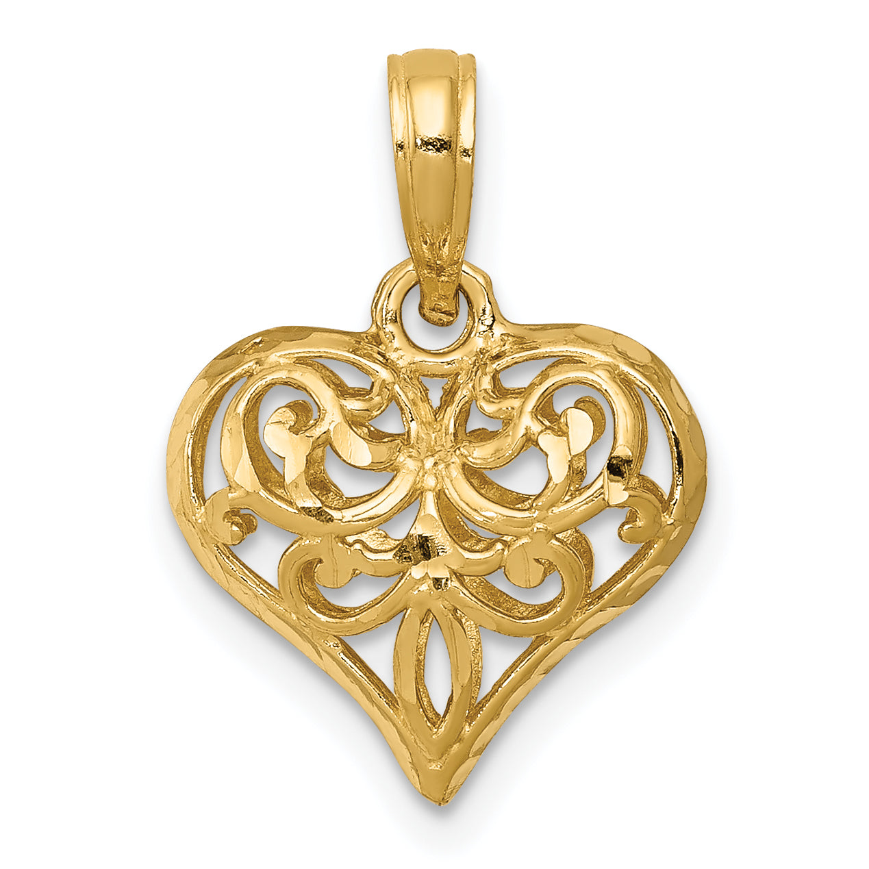 14K Yellow Gold Polished 3-D Filigree Puffed Heart Pendant