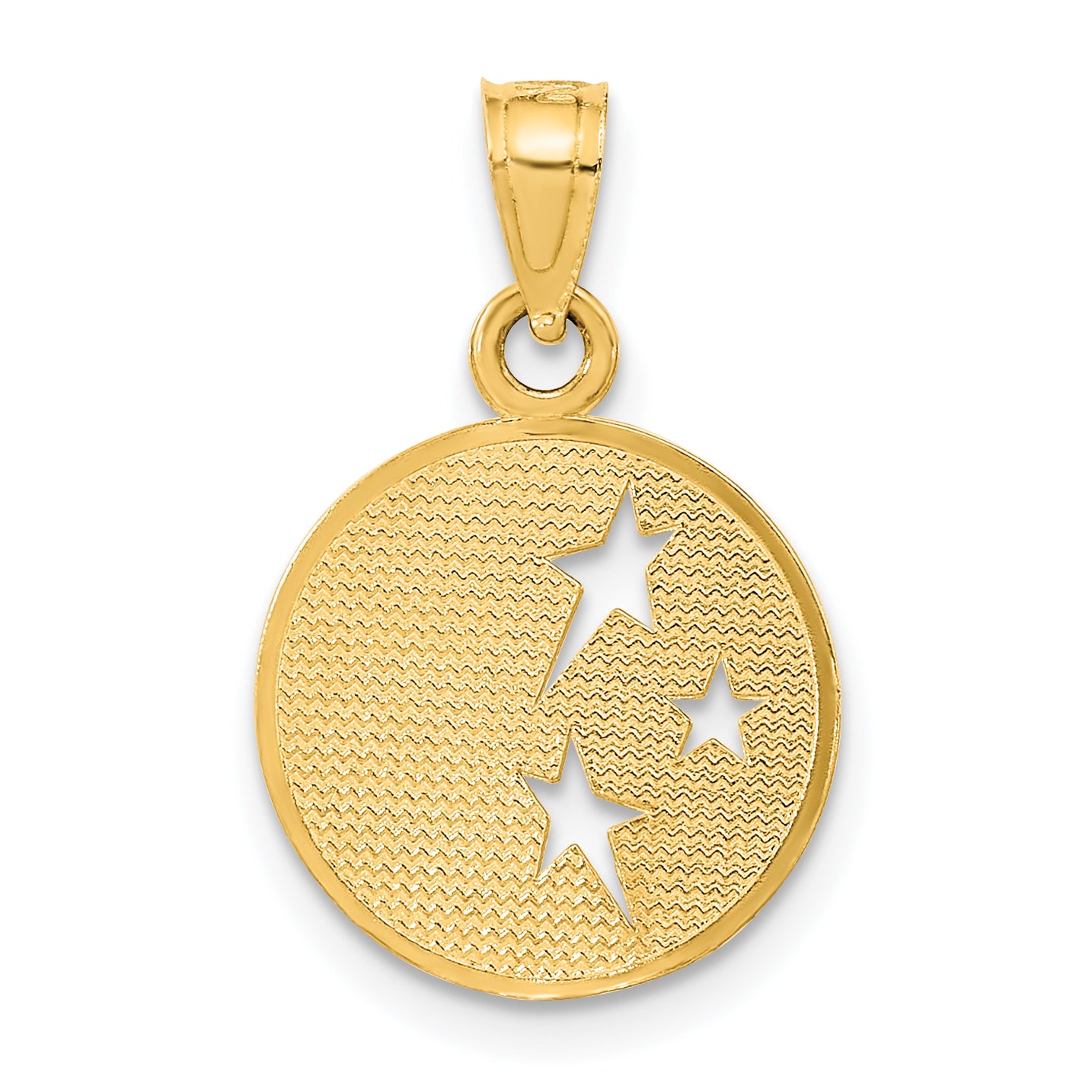 14K Yellow Gold Polished Flat-Backed Moon With Three Stars Pendant