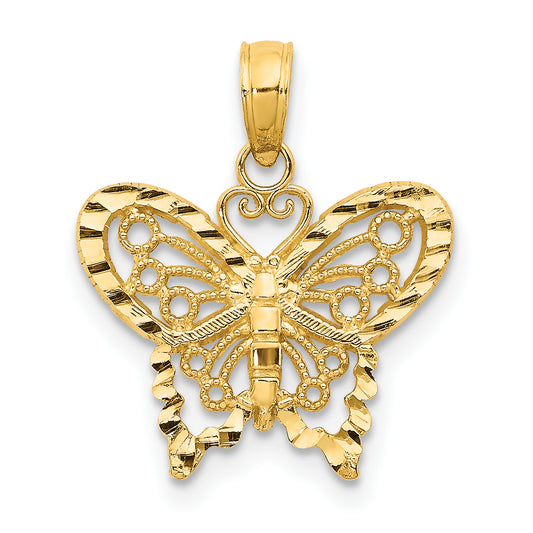 14K Yellow Gold Diamond-Cut Butterfly Pendant