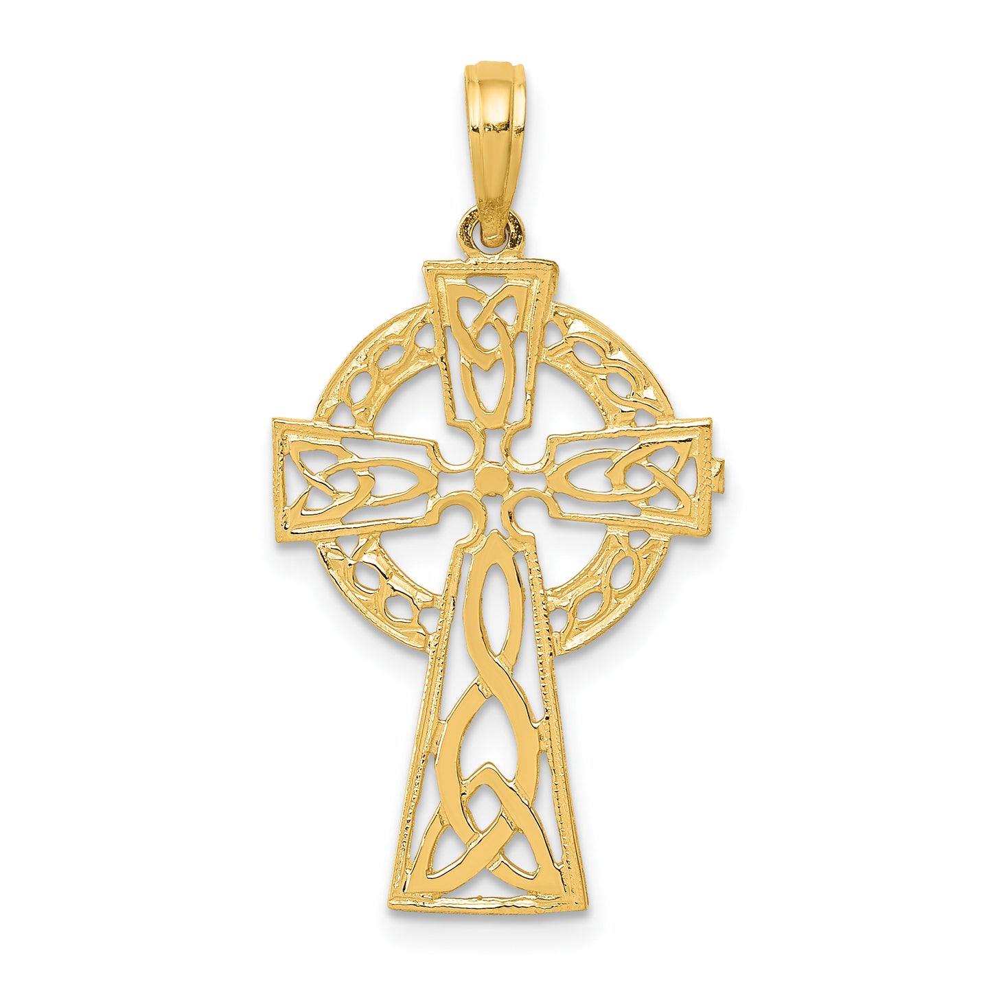 14K Yellow Gold Polished Celtic Cross Pendant