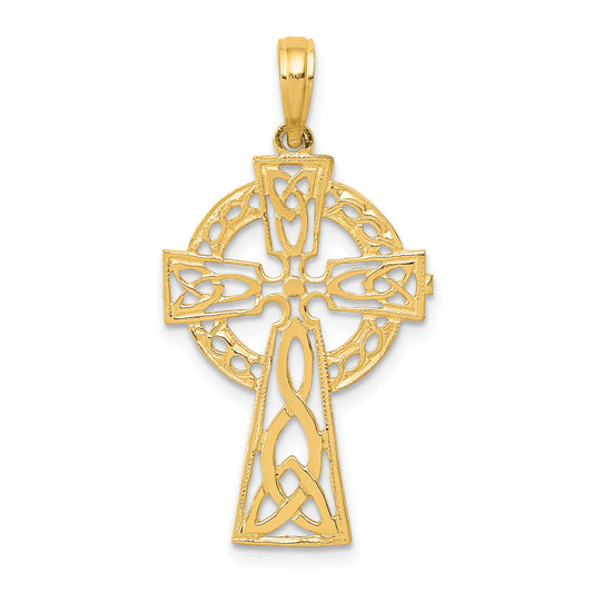 14K Yellow Gold Polished Celtic Cross Pendant