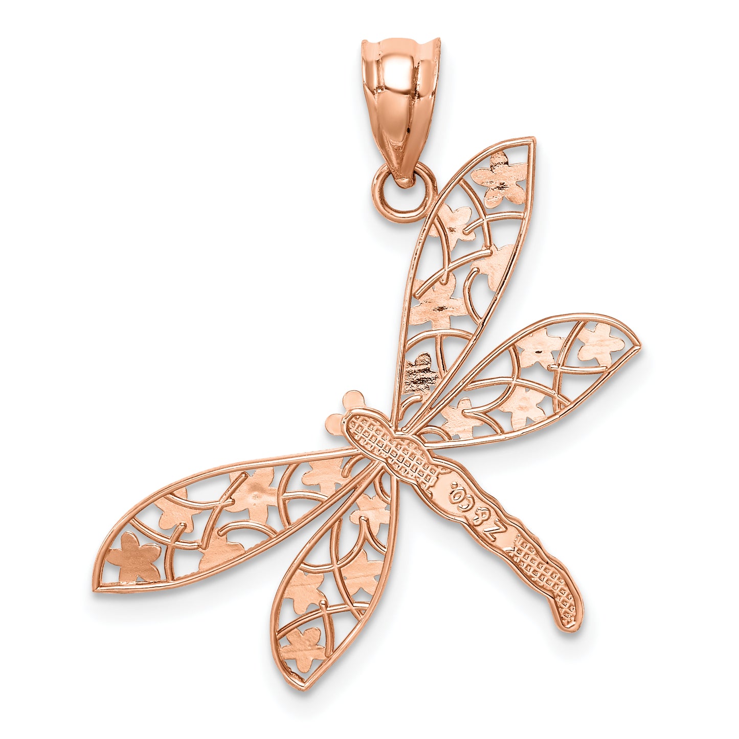 14K Rose Gold Filigree Dragonfly Pendant