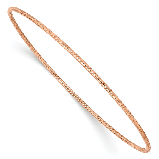 8 Inch 14K 1.5mm Rose Gold Textured Slip-On Bangle Bracelet