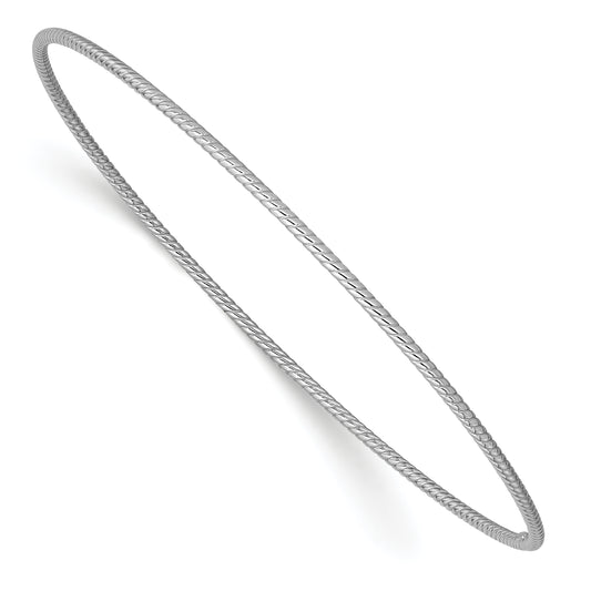 8 Inch 14K 1.5mm White Gold Textured Slip-On Bangle Bracelet