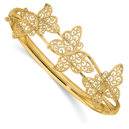 14K Yellow Gold Filgree Butterfly Hinged Bangle Bracelet