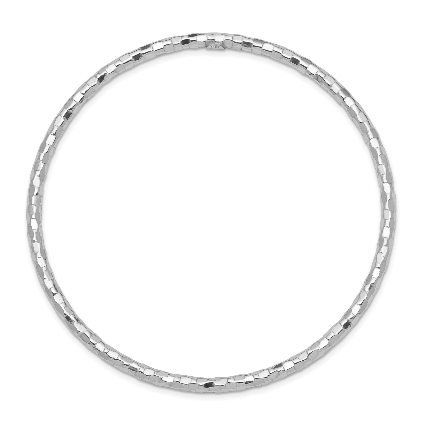 8 Inch 14K White Gold Textured Slip-On Bangle Bracelet