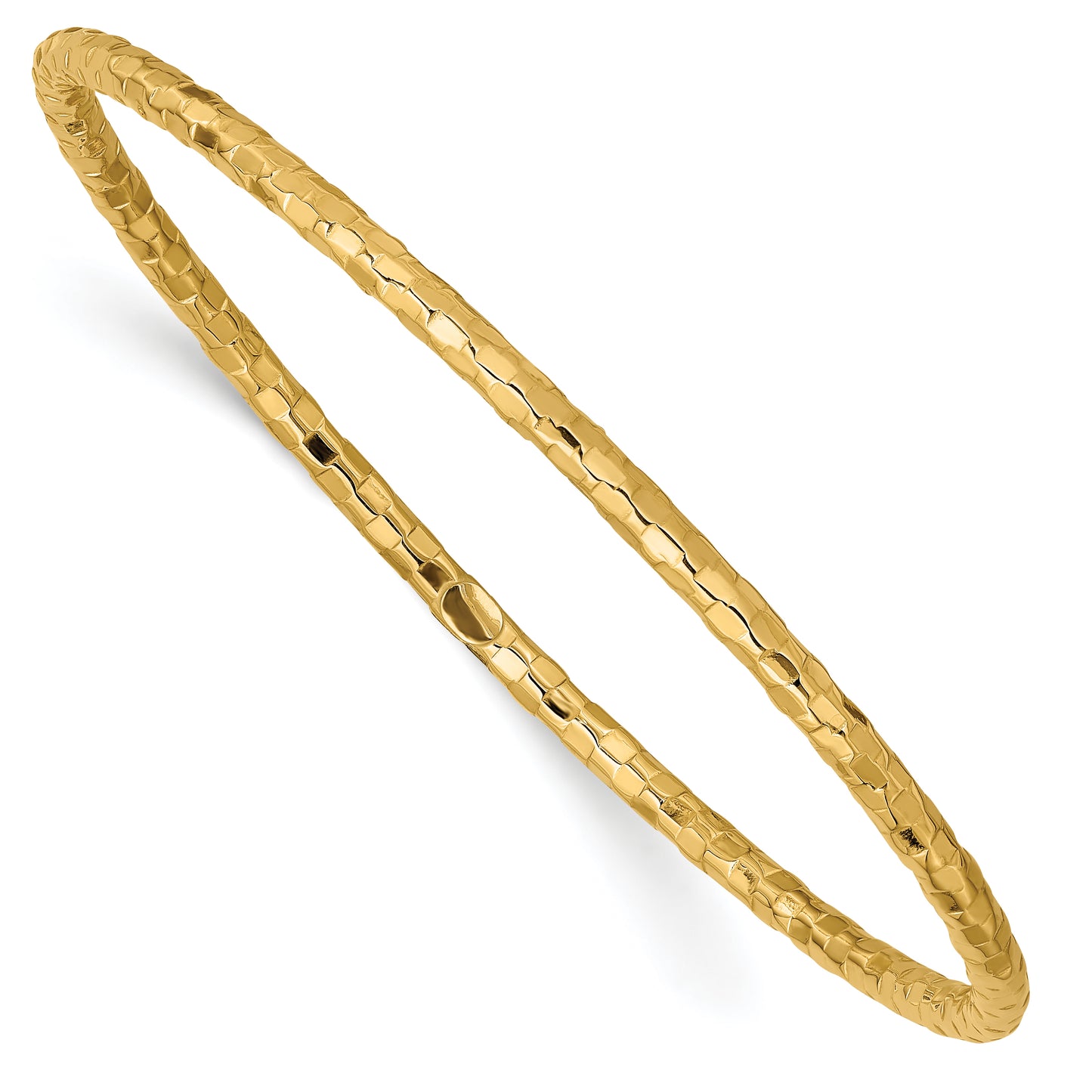 8 Inch 14K Polished Textured Slip-On Bangle Bracelet