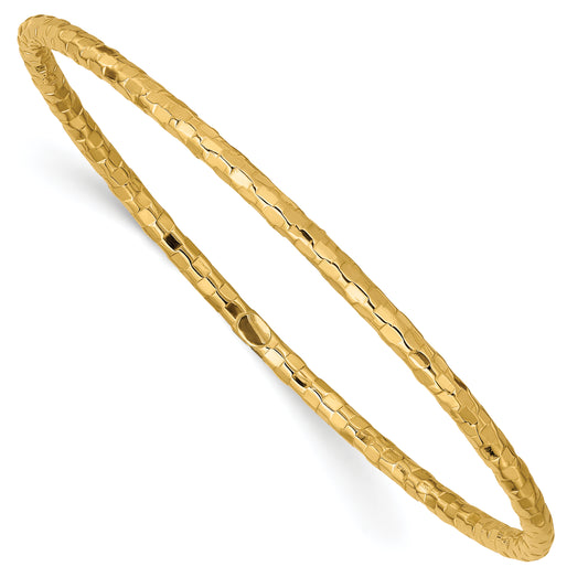 8 Inch 14K Polished Textured Slip-On Bangle Bracelet