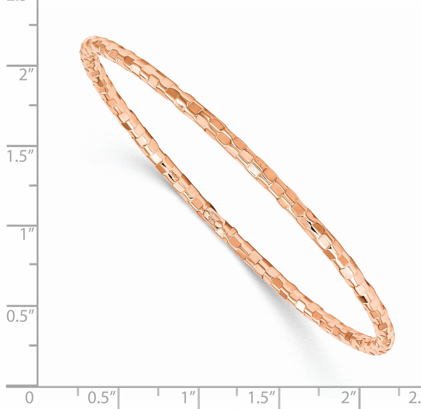 8 Inch 14K Rose Gold Polished Textured Slip-On Bangle Bracelet