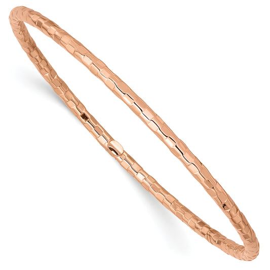 8 Inch 14K Rose Gold Polished Textured Slip-On Bangle Bracelet