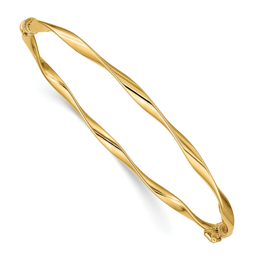 7 Inch 14K Polished Twisted Hinged Bangle Bracelet