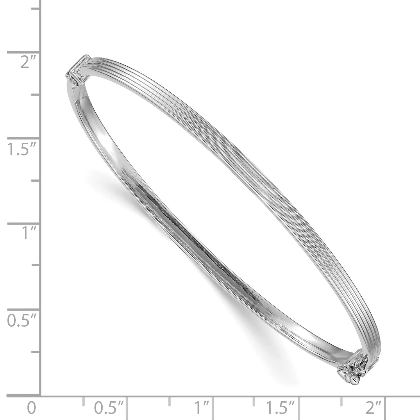 7 Inch 14K White Gold Polished Textured Hinged Bangle Bracelet