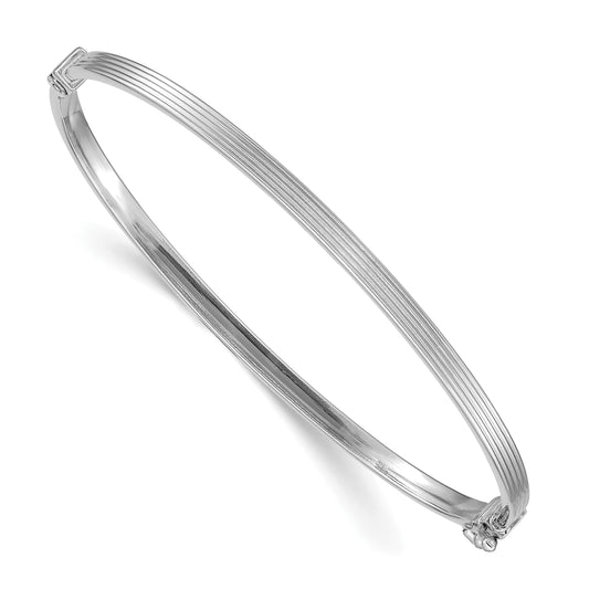 7 Inch 14K White Gold Polished Textured Hinged Bangle Bracelet