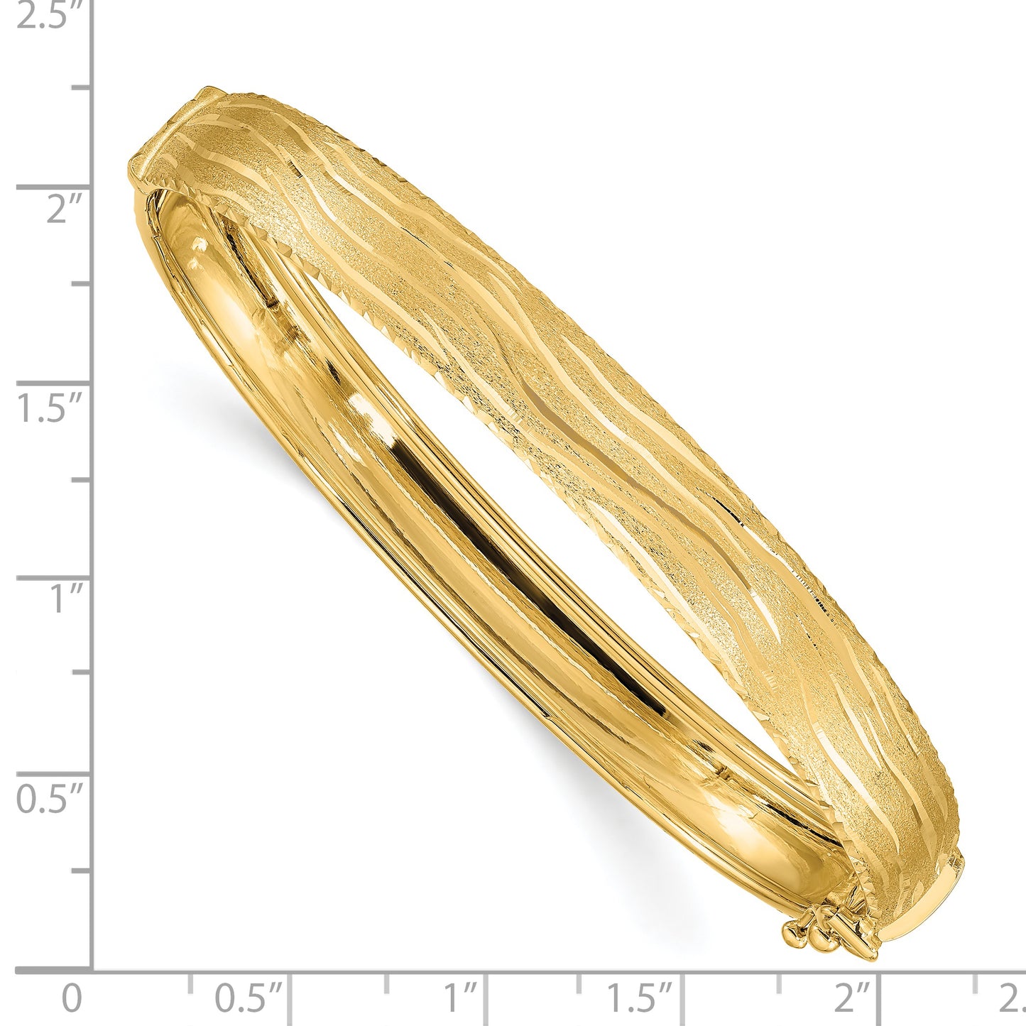 14K Yellow Gold D/C Textured Hinged Bangle