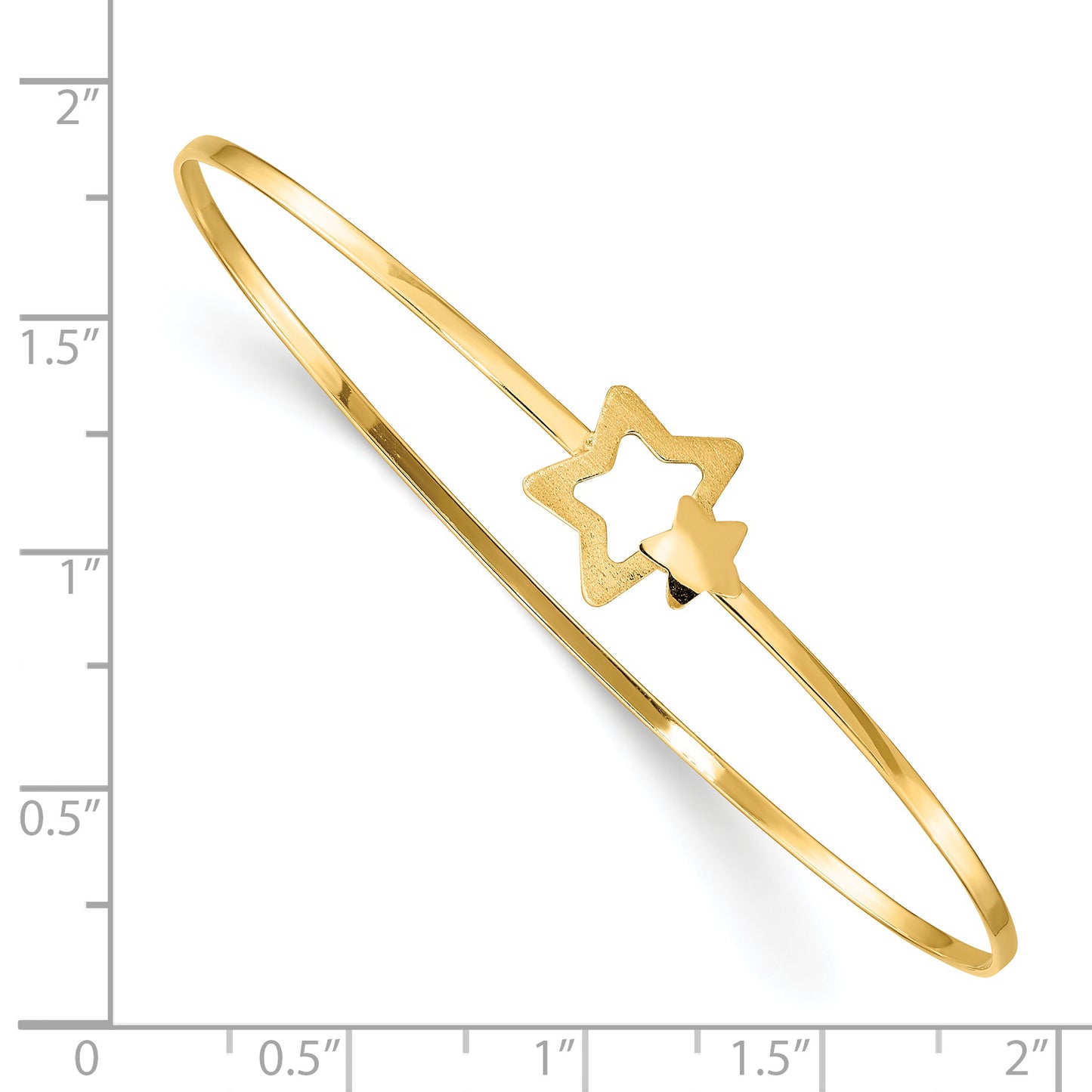 14K Yellow Gold Brushed And Polished Stars Flexible Bangle