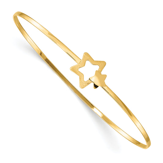 14K Yellow Gold Brushed And Polished Stars Flexible Bangle