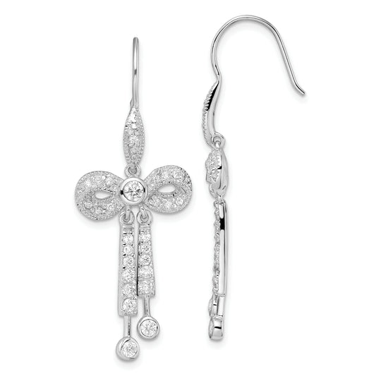 Sterling Silver Cz Bow French Wire Earrings