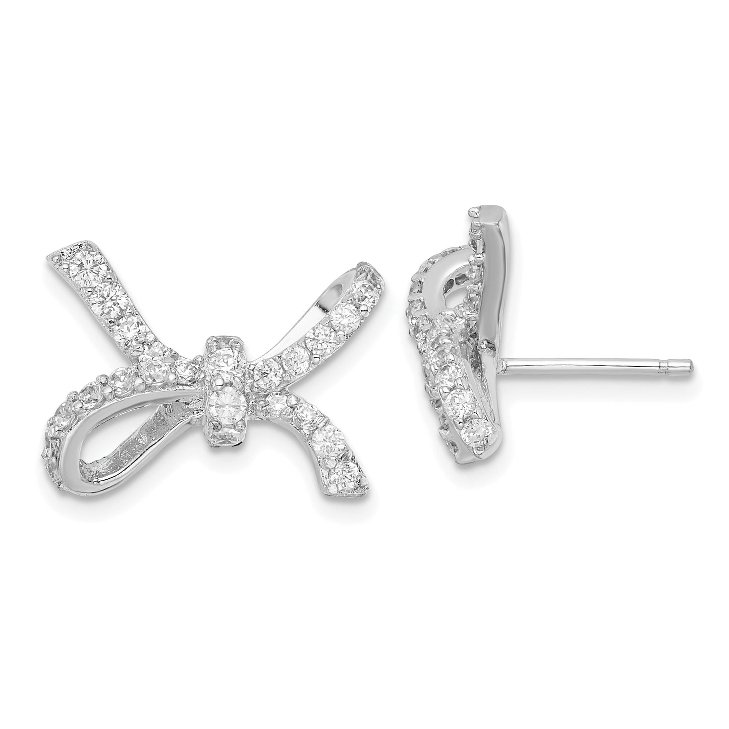 Sterling Silver Cheryl M Cz Bow Post Earrings