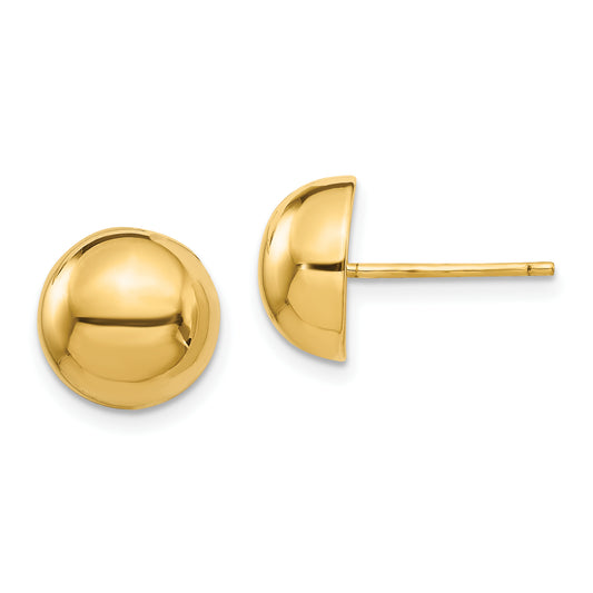 14K Yellow Gold Polished 10mm Half Ball Post Earrings