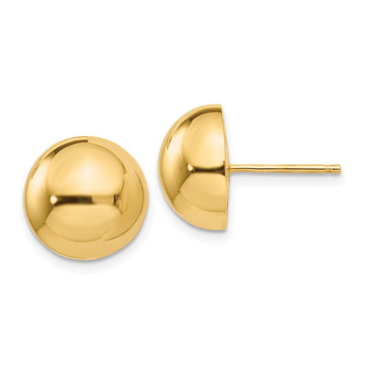 14K Yellow Gold Polished 12mm Half Ball Post Earrings