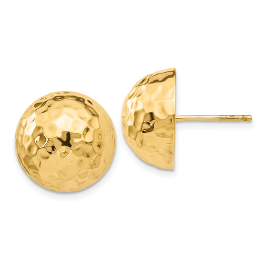 14K Yellow Gold Hammered Half Ball Post Earrings