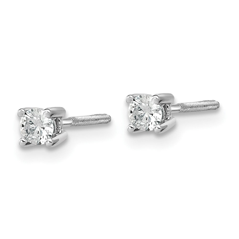 14k White Gold 1/5 carat Lab Grown Diamond VS/SI+ G+ Round Four Prong Screwback Stud Post Earrings