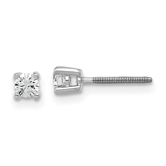 14k White Gold 1/5 carat Certified Lab Grown Diamond VS/SI+ G+ Round Four Prong Screwback Stud Post Earrings