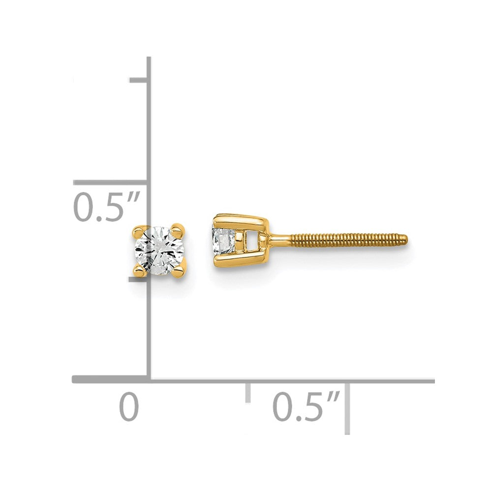 14k Yellow Gold 14k 1/5 carat Lab Grown Diamond VS/SI+ G+ Round Four Prong Screwback Stud Post Earrings