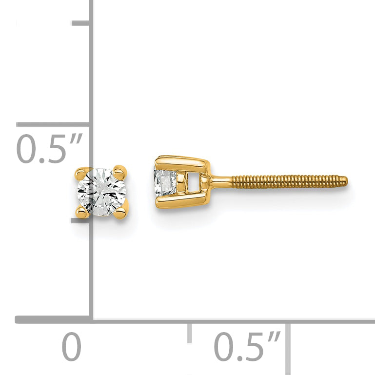 14k Yellow Gold 1/5 ctw Certified Lab Grown Diamond VS/SI+ G+ Round 4 Prong Heavy Wt. Screwback Stud Earrings