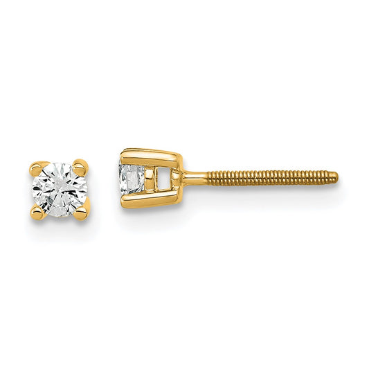 14k Yellow Gold 14k 1/5 carat Lab Grown Diamond VS/SI+ G+ Round Four Prong Screwback Stud Post Earrings