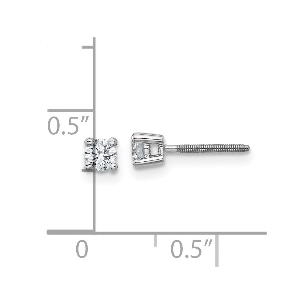 14k White Gold 1/4 carat Certified Lab Grown Diamond VS/SI+ G+ Round Four Prong Screwback Stud Post Earrings