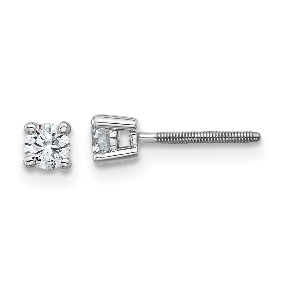 14k White Gold 1/4 carat Certified Lab Grown Diamond VS/SI+ G+ Round Four Prong Screwback Stud Post Earrings